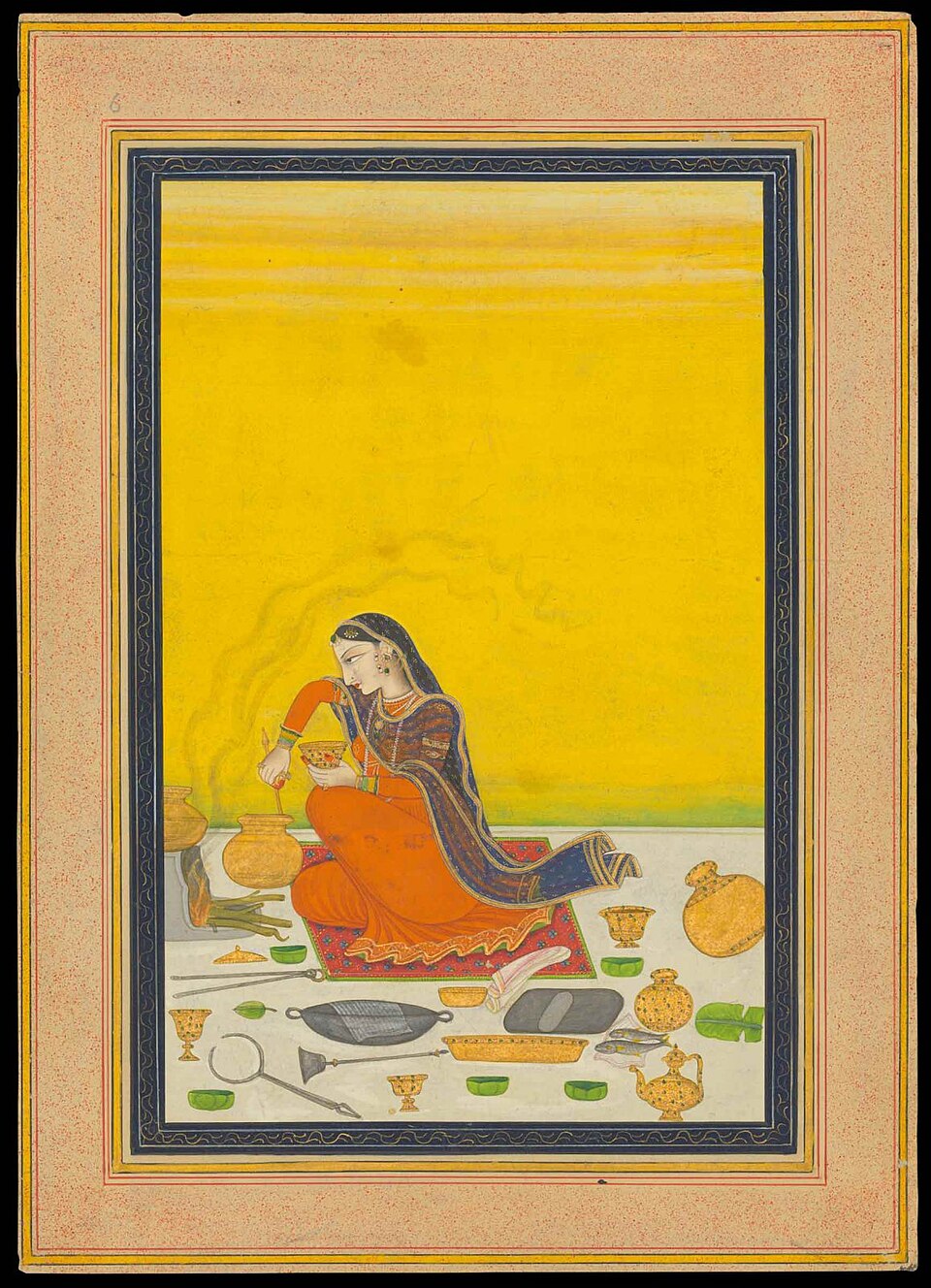 Kangra Paintings e_331524f099f4_A_woman_preparing_a_meal__CBL_In_11B_30_